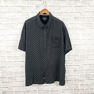 Nat Nast Men's Silk Cotton Short Sleeve Button up Shirt blue geo print 2XL